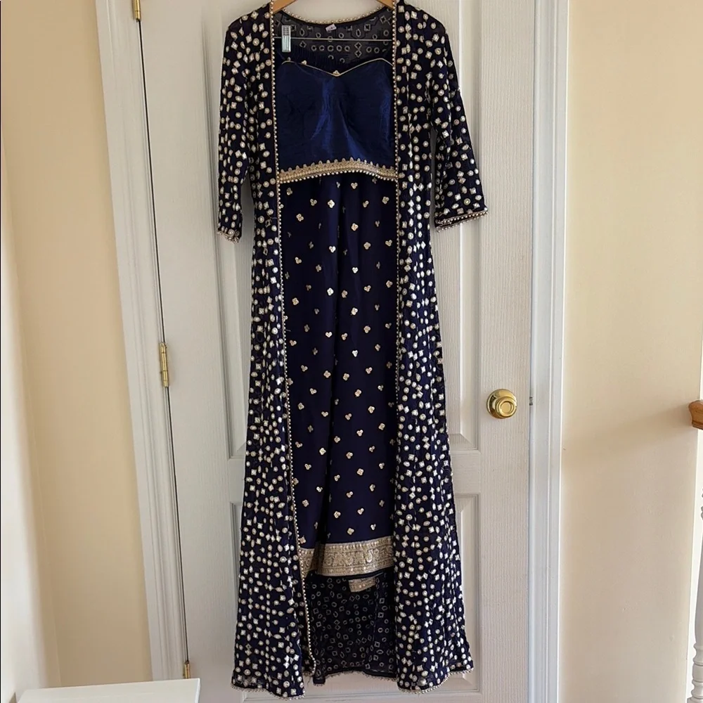 Navy and Gold Embellished Palazzo Pant set